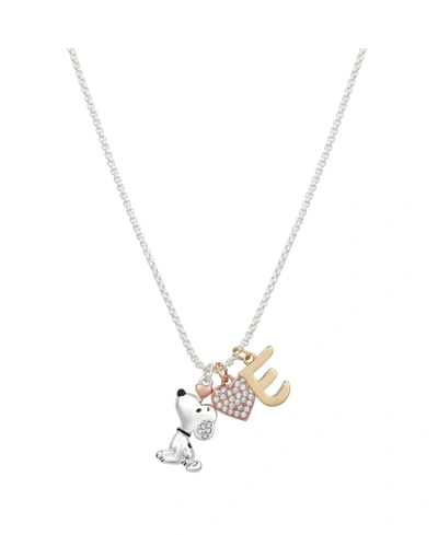Peanuts Tri-tone Plated Snoopy Initials Pendant Necklace In Tri-tone E