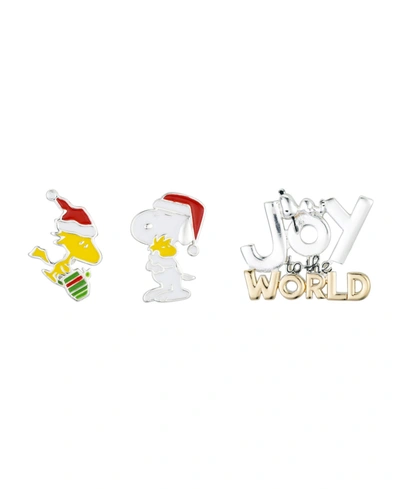Peanuts Fine Silver Plated Holiday  "joy To The World" Lapel Pin Set, 3 Piece