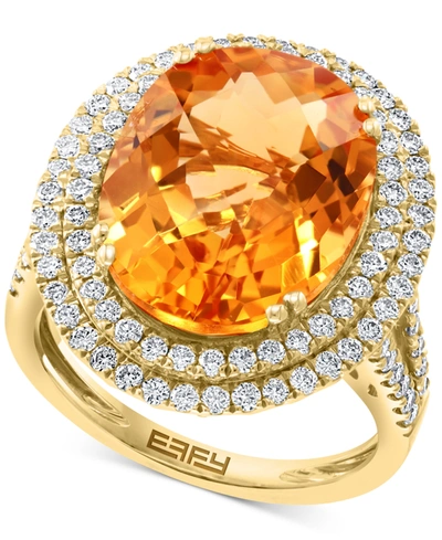 Effy Collection Effy Citrine (9-1/3 Ct. T.w.) & Diamond (1 Ct. T.w.) Halo Ring In 14k Gold