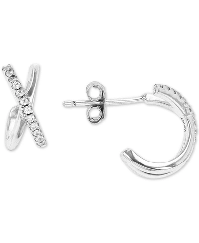 Macy's Cubic Zirconia Crossover Extra Small Huggie Hoop Earrings, 0.43" In Sterling Silver