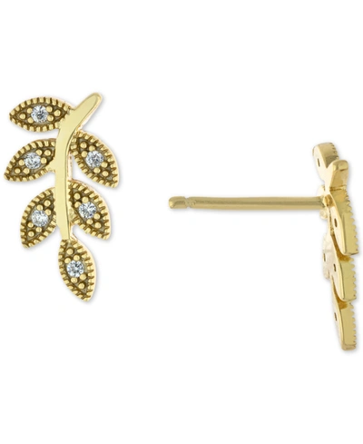 Giani Bernini Cubic Zirconia Leaf Stud Earrings, Created For Macy's In Gold Over Silver