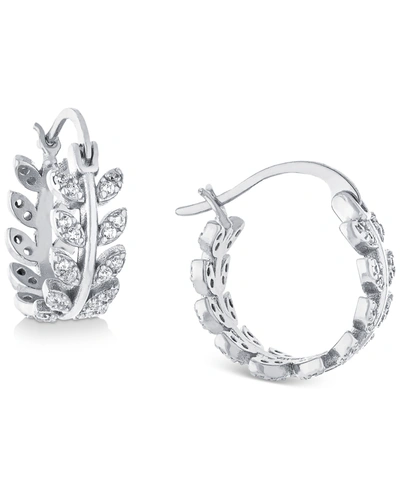 Giani Bernini Cubic Zirconia Leaf-inspired Small Hoop Earrings, 0.5" Created For Macy's In Sterling Silver