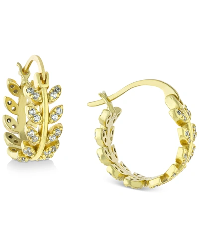 Giani Bernini Cubic Zirconia Leaf-inspired Small Hoop Earrings, 0.5" Created For Macy's In Gold Over Silver