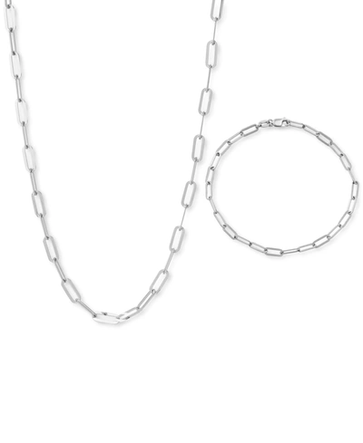 Giani Bernini 2-pc. Set Paperclip Link Chain Necklace & Matching Bracelet, Created For Macy's In Silver