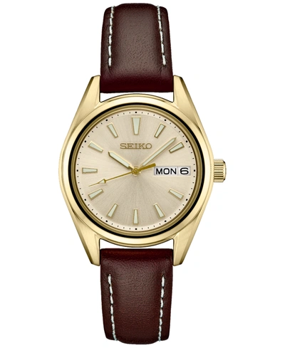 Seiko Women's Essentials Brown Leather Strap Watch 30mm In Champagne