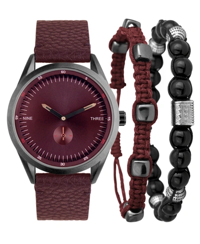 Inc International Concepts Men's Burgundy Strap Watch 43mm & Bracelets Set, Created For Macy's In Gold