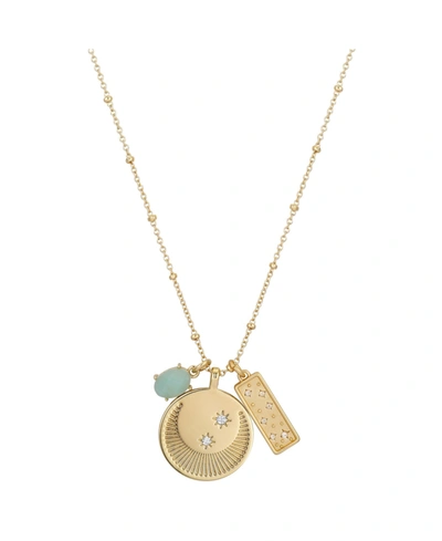 Unwritten 14kt Gold Flash Plated Cubic Zirconia And Amazonite Charm Pendant Necklace