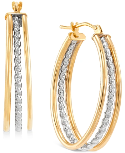 Italian Gold Triple Hoop Earrings In 10k Two-tone Gold In Multi