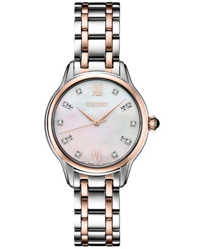 Seiko Women's Diamond (1/10 Ct. T.w.) Two-tone Stainless Steel Bracelet Watch 30mm In White