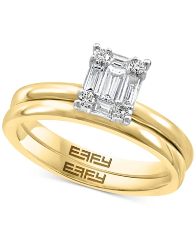 Effy Collection Effy Diamond Baguette Cluster Bridal Set (3/8 Ct. T.w.) In 14k White Gold And 14k Gold & White Gold In White And Yellow Gold