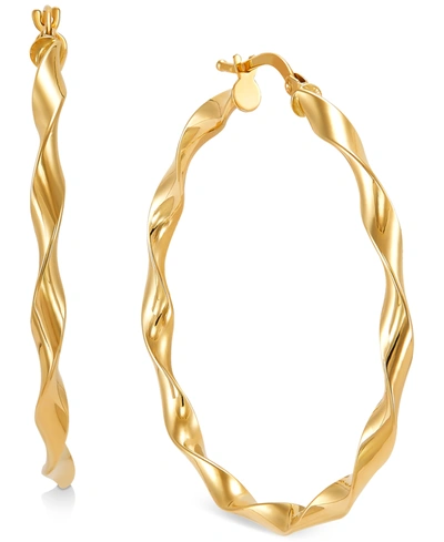 Italian Gold Twisted Round Hoop Earrings In 10k Gold, 40mm