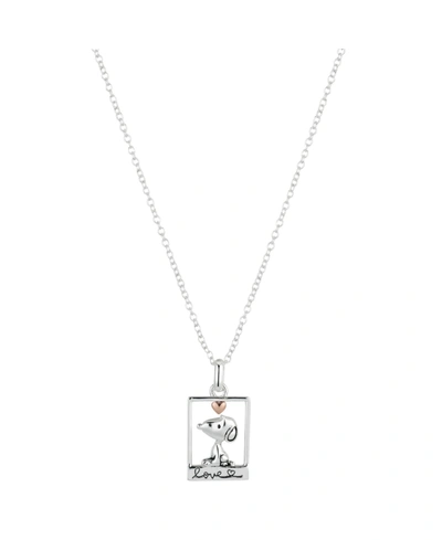 Peanuts 14k Rose Gold Flash-plated Two-tone Snoopy Heart "love" Tag Pendant Necklace