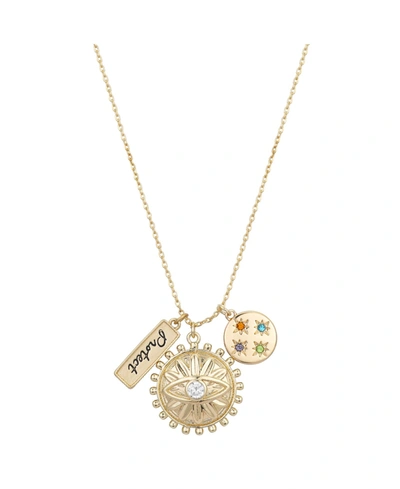 Unwritten Multi Crystal Protect Charm Pendant Necklace In Gold