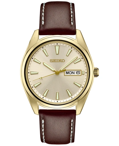 Seiko Men's Essentials Brown Leather Strap Watch 40mm In Champagne