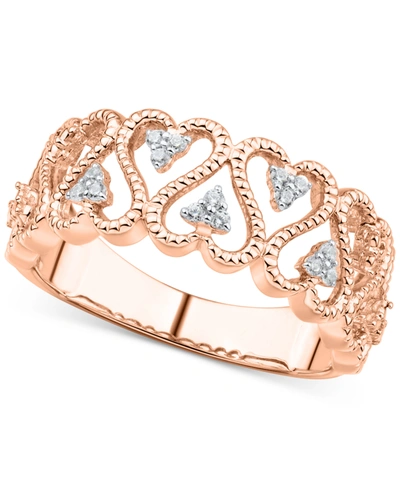 Macy's Diamond Openwork Heart Ring (1/10 Ct. T.w.) In Sterling Silver Or 18k Rose Gold-plated Sterling Silv In Rose Gold-plated Sterling Silver