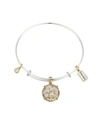 UNWRITTEN FAMILY TREE CUBIC ZIRCONIA ADJUSTABLE BANGLE BRACELET IN STAINLESS STEEL AND GOLD FLASH PLATED CHARM