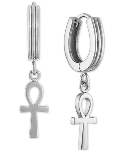 Esquire Men's Jewelry Ankh Cross Drop Earrings, Created For Macy's In 14k Gold-plated Sterling Silver (also In Sterling Si