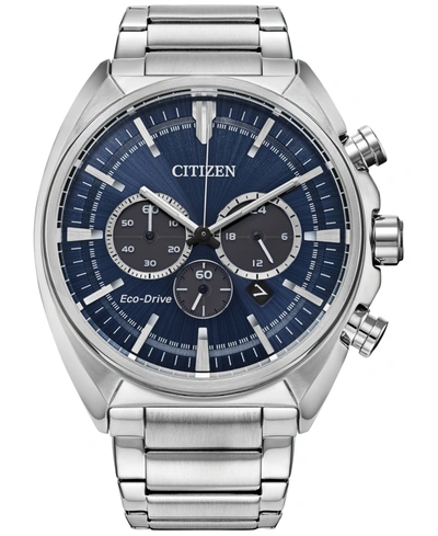 Citizen Men's Chronograph Eco Drive Sport Stainless Steel Bracelet Watch 45mm, Created For Macy's In Silver-tone