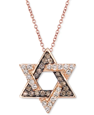Le Vian Chocolate Diamond (1/8 Ct. T.w.) & Nude Diamond (1/8 Ct. T.w.) Star Of David Pendant Necklace In 14k In Rose Gold