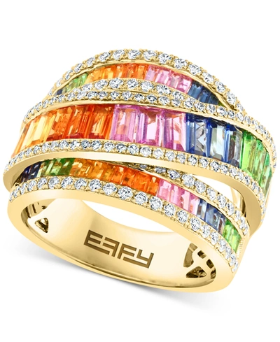 Effy Collection Effy Multi-gemstone (6-3/8 Ct. T.w.) & Diamond (3/4 Ct. T.w.) Crossover Ring In 14k Gold