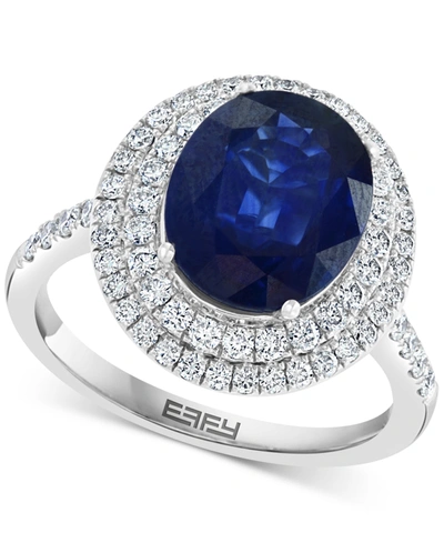 Effy Collection Effy Sapphire (4-1/4 Ct. T.w.) & Diamond (5/8 Ct. T.w.) Double Halo Ring In 14k White Gold