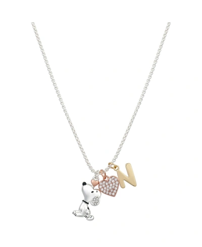 Peanuts Tri-tone Plated Snoopy Initials Pendant Necklace In Tri-tone N