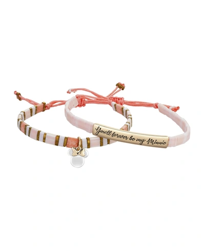 Disney Two-tone You'll Forever Be My Minnie Pink Adjustable Bracelet Duo Set, 2 Piece
