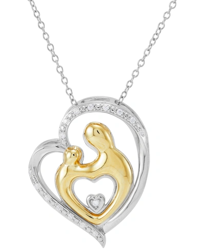 Macy's Diamond Mother & Child Heart 18" Pendant Necklace (1/10 Ct. T.w.) In Sterling Silver & 10k Gold In Sterling Silver  K Gold