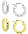 Macy's 2-pc. Set Textured Small Huggie Hoop Earrings In Sterling Silver & 18k Gold-plate, 15mm