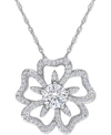 Macy's Lab-created Moissanite Openwork Flower 18" Pendant Necklace (1-1/10 Ct. T.w.) In Sterling Silver In Moissanite