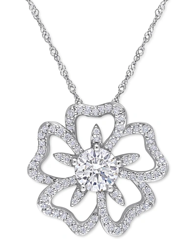 Macy's Lab-created Moissanite Openwork Flower 18" Pendant Necklace (1-1/10 Ct. T.w.) In Sterling Silver