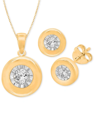 Macy's 2-pc. Set Diamond Solitaire Bezel Pendant Necklace & Matching Stud Earrings (1/10 Ct. T.w.) In Sterl In Sterling Silver,yellow