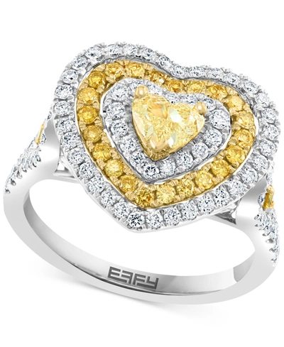 Effy Collection Effy White & Yellow Diamond Heart Ring (1-1/3 Ct. T.w.) In 14k White & Yellow Gold In Two Tone