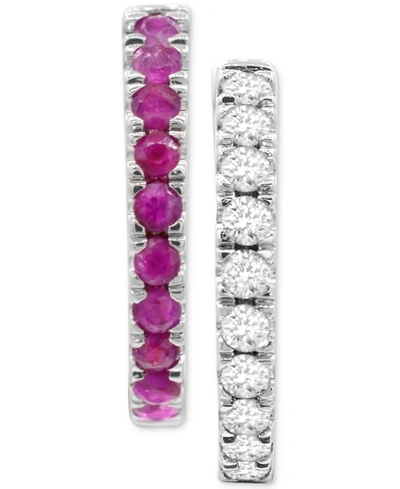 Macy's Lab-created Sapphire (1/2 Ct. T.w.) & White Sapphire (1/4 Ct. T.w.) Reversible Hoop Earrings In Ruby