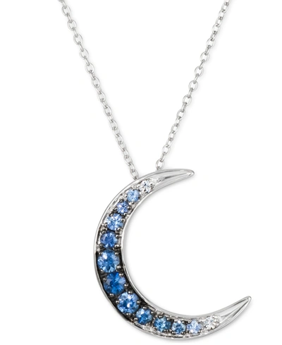 Le Vian Denim Ombre Sapphire (3/8 Ct. T.w.) & White Sapphire Accent Crescent Moon 18" Pendant Necklace In 14