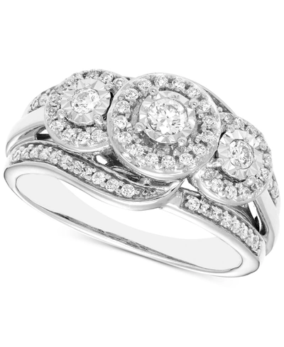 Macy's Diamond 3-stone Triple Halo Ring (1/2 Ct. T.w.) In 14k White Gold