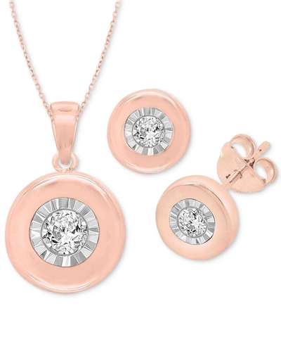 Macy's 2-pc. Set Diamond Solitaire Bezel Pendant Necklace & Matching Stud Earrings (1/10 Ct. T.w.) In Sterl In Sterling Silver,rose