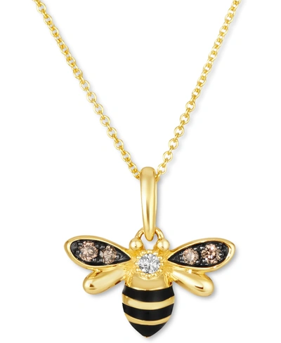 Le Vian Diamond (1/8 Ct. T.w.) & Black Enamel Bee 18" Pendant Necklace In 14k Gold In Yellow Gold