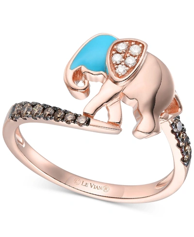 Le Vian Turquoise Enamel & Diamond (1/5 Ct. T.w.) Elephant Statement Ring In 14k Rose Gold