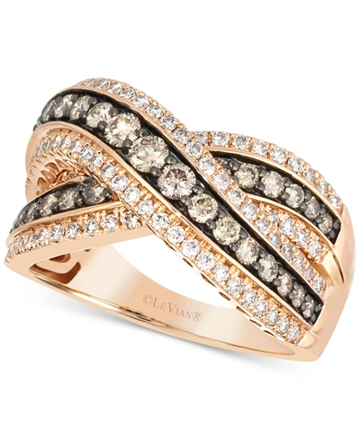 Le Vian Nude Diamond(1/2 Ct. T.w.) & Chocolate Diamond(3/4 Ct. T.w.) Crossover Statement Ring In 14k Rose Go In Rose Gold