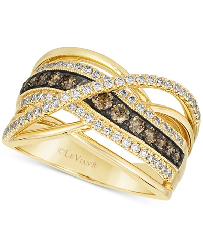 Le Vian Nude Diamond(1/2 Ct. T.w.) & Chocolate Diamond(1/2 Ct. T.w.) Crossover Statement Ring In 14k Gold In Yellow Gold