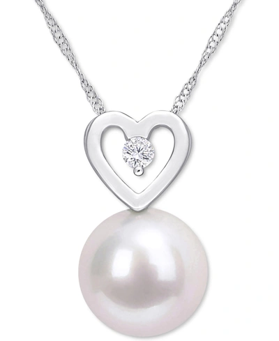 Macy's Cultured South Sea Pearl (9-1/2mm) & Diamond (1/20 Ct. T.w.) Heart 17" Pendant Necklace In 10k White