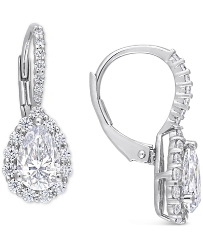 Macy's Lab-created Moissanite Teardrop Halo Leverback Earrings (2-5/8 Ct. T.w.) In Sterling Silver
