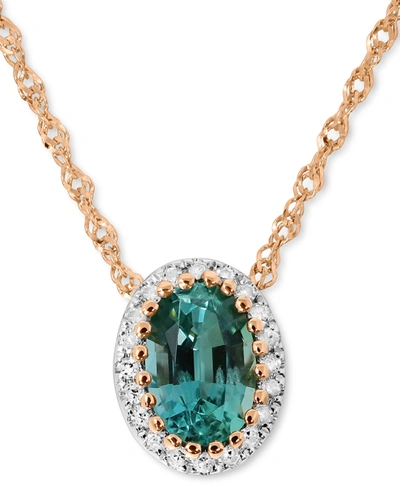 Macy's Emerald (3/8 Ct. T.w.) & Diamond (1/20 Ct. T.w.) Pendant Necklace In 14k Rose Gold, 16" + 2" Extende