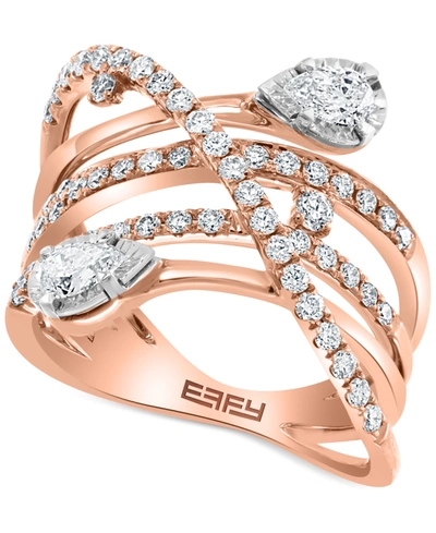 Effy Collection Effy Diamond Multirow Statement Ring (7/8 Ct. T.w.) In 14k Rose And White Gold In Two Tone