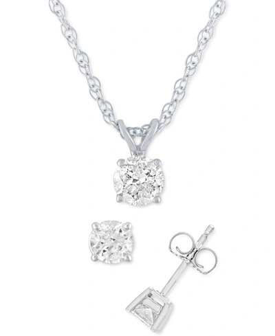 Macy's Diamond 2-pc. Pendant Necklace & Matching Stud Earrings Set (1 Ct. T.w.) In 14k White Gold