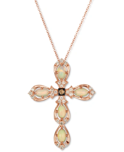 Le Vian Neopolitan Opal (5/8 Ct. T.w.) & Diamond (1/4 Ct. T.w.) Cross 18" Pendant Necklace In 14k Rose Gold