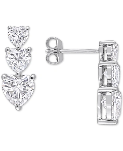 Macy's Lab-created Moissanite Graduated Heart Stud Earrings (3-1/2 Ct. T.w.) In Sterling Silver