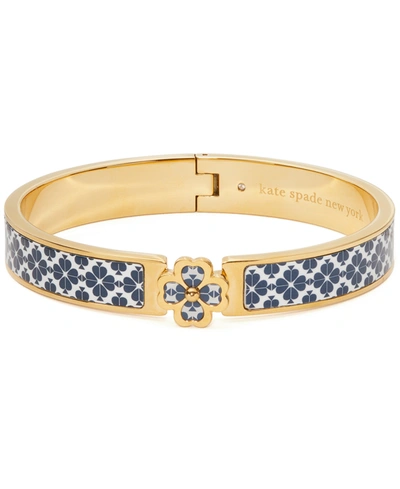 Kate Spade Gold-tone Spade Flower Printed Bangle Bracelet In Med Blue
