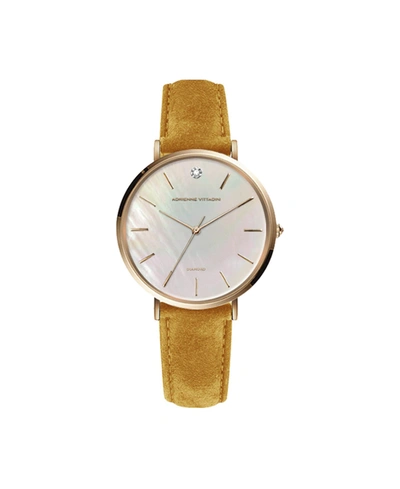 Adrienne Vittadini Cognac Genuine Leather Strap Analog Watch, 34mm In Cognac